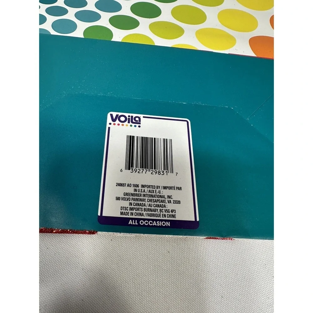 VOILA gift bag party bag BIRTHDAY approximately  5 X 10 inch 12 inches tall